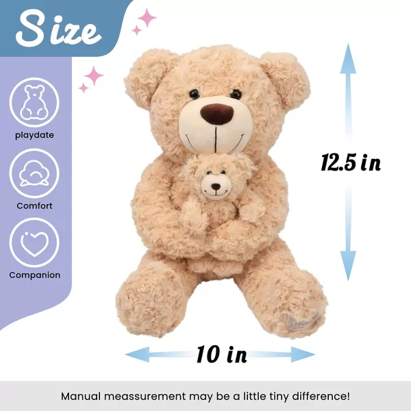 Hopearl Stuffed Animal Teddy Bear Mommy and Stretched Baby Soft Plushie Toy Baby Shower Nursery Dcor Zoo Animals for Toddlers Adorable Stuffed Bears Gifts for Kids Boys Girls 19