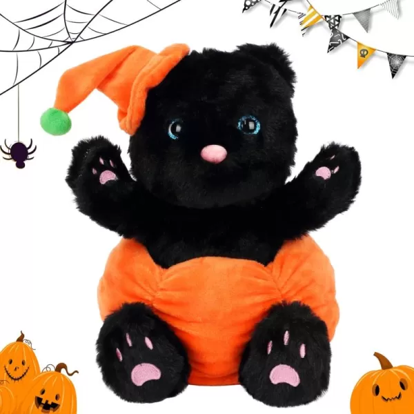 Hopearl Halloween Pumpkin Black Cat Stuffed Animal Kitty in Detachable Pumpkin Plush Toy Festival Gifts for Kids 95Black Cat