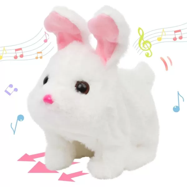 Hopearl Hopping Rabbit Interactive Electronic Pet Plush Bunny Toy with Sounds and Movements Animated Walking Wiggle Ears Twitch Nose Gift for Toddlers Birthday White 7Chubby RabbitWhite