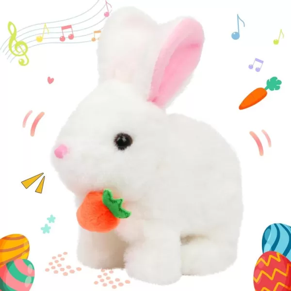 Hopearl Hopping Rabbit Interactive Electronic Pet Plush Bunny Toy with Sounds and Movements Animated Walking Wiggle Ears Twitch Nose Gift for Toddlers Birthday White 7Carrot BunnyWhite