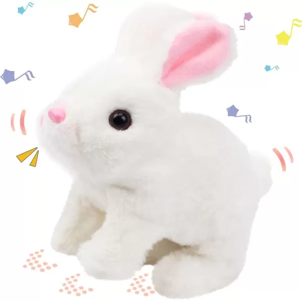 Hopearl Hopping Rabbit Interactive Electronic Pet Plush Bunny Toy with Sounds and Movements Animated Walking Wiggle Ears Twitch Nose Gift for Toddlers Birthday White 7BunnyWhite