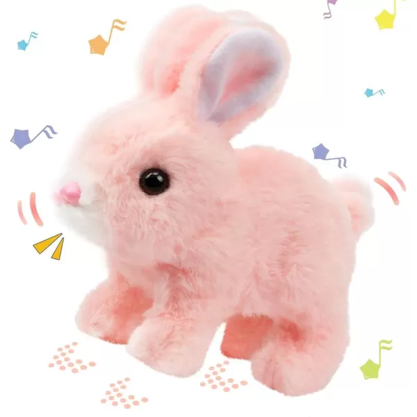 Hopearl Hopping Rabbit Interactive Electronic Pet Plush Bunny Toy with Sounds and Movements Animated Walking Wiggle Ears Twitch Nose Gift for Toddlers Birthday White 7BunnyPink