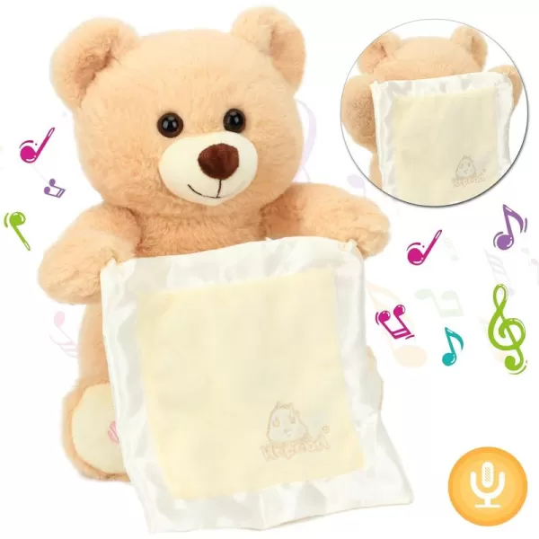 Hopearl Peek A Boo Bear with Security Blanket Interactive Repeats What You Say Plush Teddy Bear Toy Musical Singing Talking Stuffed Animal Adorable Electric Animate Birthday Festival Beige 11