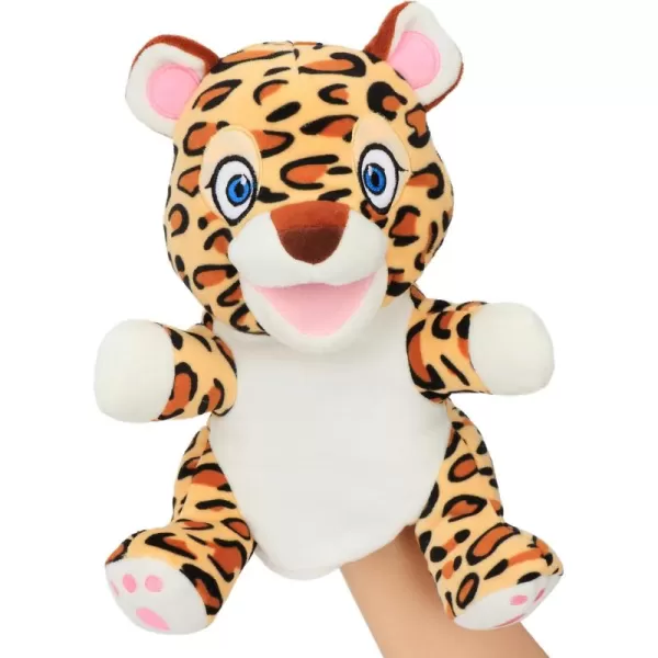 Hopearl Plush Cheetah Hand Puppet Leopard Wildlife Puppet with Open Movable Mouth for Imaginative Play Role Play Interactive Toy for Storytelling Teaching Puppet Theater Gifts for Kids Brown 11