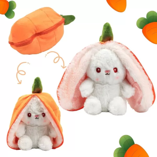 Hopearl Reversible Carrot Floppy Ear Bunny Stuffed Animal with Zipper Adorable Magical Plush Toy Rabbit Soft Squishy Plushie Gifts for Kids Girls Orange 10