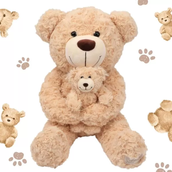 Hopearl Stuffed Animal Teddy Bear Mommy and Stretched Baby Soft Plushie Toy Baby Shower Nursery Dcor Zoo Animals for Toddlers Adorable Stuffed Bears Gifts for Kids Boys Girls 19