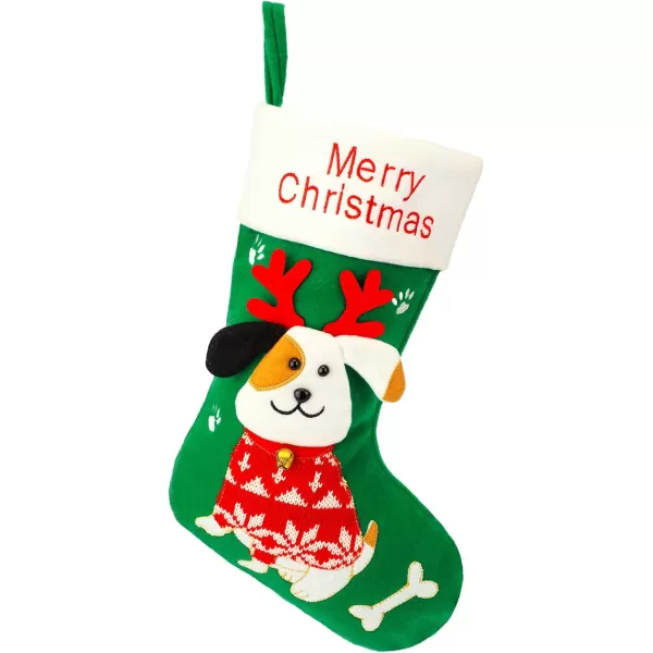 Hopearl 16 Dog Christmas Stocking 3D Pet Holder Puppy Ornament Gifts Bags for Pets Decoration Holiday Party Supply Seasonal Ornament Green