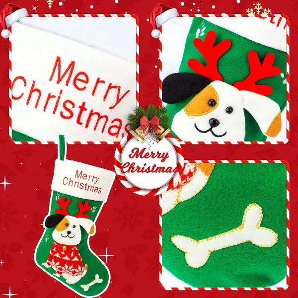 Hopearl 16 Dog Christmas Stocking 3D Pet Holder Puppy Ornament Gifts Bags for Pets Decoration Holiday Party Supply Seasonal Ornament Green