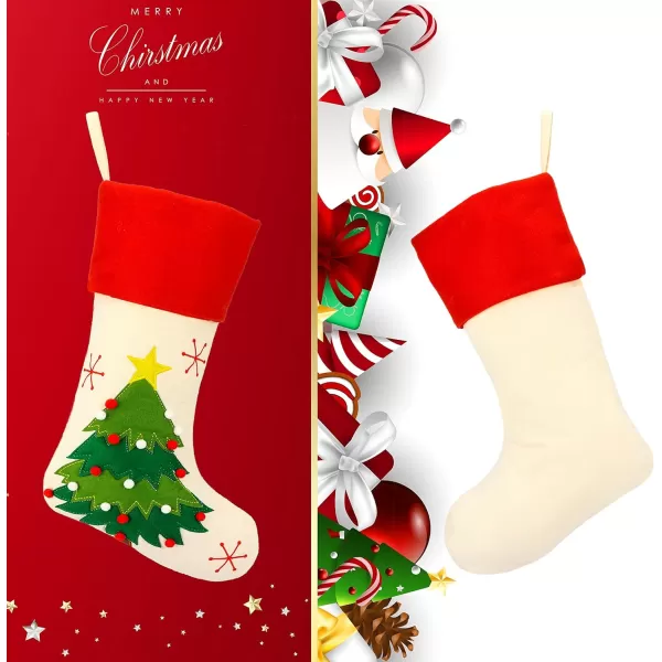 Hopearl 19 Christmas Stockings Kit 4 Pcs Xmas Stocking Boy Girl Gingerbread Man Rustic Flax Socks Holders Ornament Gift Bags for Family Xmas Tree Party Supplies