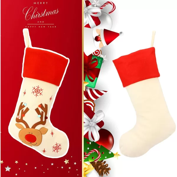 Hopearl 19 Christmas Stockings Kit 4 Pcs Xmas Stocking Father Christmas Snowman Reindeer Penguin Rustic Flax Socks Holders Ornament Gifts Bags for Family Tree Party Supplies