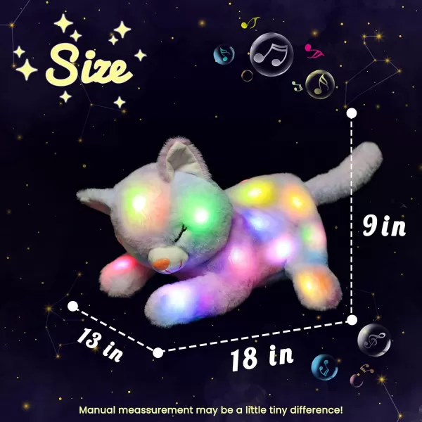 Hopearl LED Musical Stuffed Cat Lighting Up Singing Plush Toy Playset Mommy Cat with 3 Baby Kittens in her Tummy Lullaby Animated Soothe for Mom Kids Toddler Girls Rainbow 18