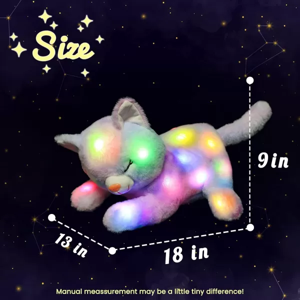 Hopearl LED Plush Cat Lighting Up Stuffed Mommy Cat with 3 Baby Kittens in her Tummy Stuffed Animal Playset Night Lights Glow in The Dark for Mom Kids Toddler Girls Rainbow 18