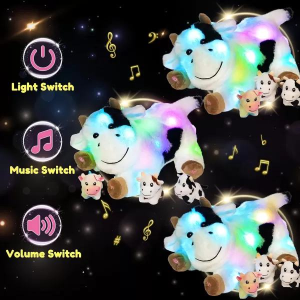 Hopearl LED Plush Unicorn Lighting Up Stuffed Mommy Unicorn with 3 Baby Unicorns in her Tummy Stuffed Animal Playset Night Lights Glow in The Dark for Mom Toddler Girls Rainbow 1905 Cow