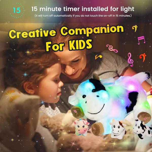 Hopearl LED Plush Unicorn Lighting Up Stuffed Mommy Unicorn with 3 Baby Unicorns in her Tummy Stuffed Animal Playset Night Lights Glow in The Dark for Mom Toddler Girls Rainbow 1905 Cow