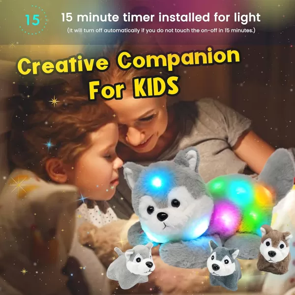 Hopearl LED Plush Unicorn Lighting Up Stuffed Mommy Unicorn with 3 Baby Unicorns in her Tummy Stuffed Animal Playset Night Lights Glow in The Dark for Mom Toddler Girls Rainbow 1907 Husky