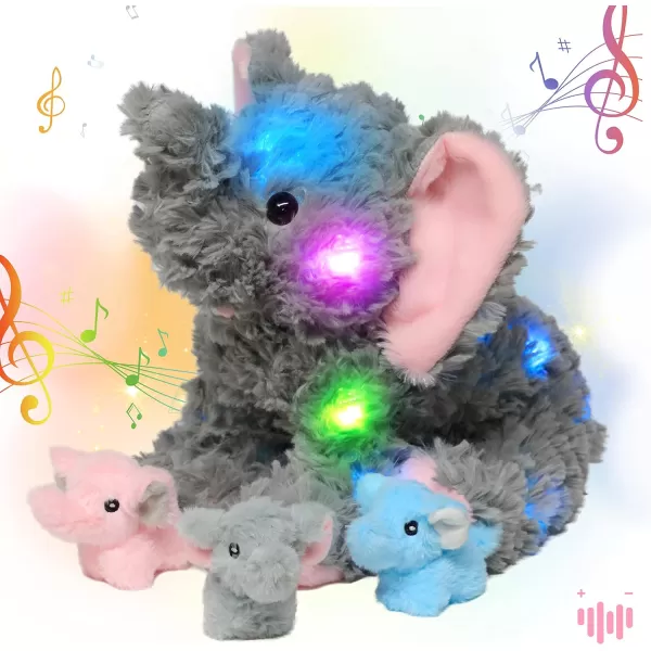 Hopearl LED Plush Unicorn Lighting Up Stuffed Mommy Unicorn with 3 Baby Unicorns in her Tummy Stuffed Animal Playset Night Lights Glow in The Dark for Mom Toddler Girls Rainbow 1906 Elephant