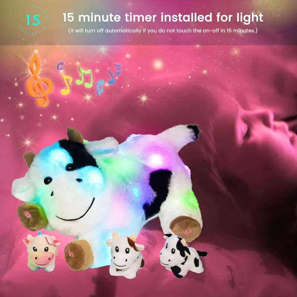 Hopearl LED Plush Unicorn Lighting Up Stuffed Mommy Unicorn with 3 Baby Unicorns in her Tummy Stuffed Animal Playset Night Lights Glow in The Dark for Mom Toddler Girls Rainbow 1905 Cow