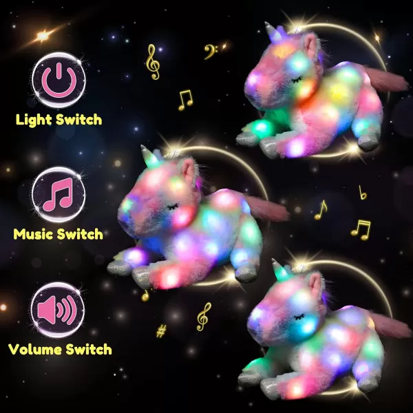 Hopearl LED Plush Unicorn Lighting Up Stuffed Mommy Unicorn with 3 Baby Unicorns in her Tummy Stuffed Animal Playset Night Lights Glow in The Dark for Mom Toddler Girls Rainbow 1902 Unicorn