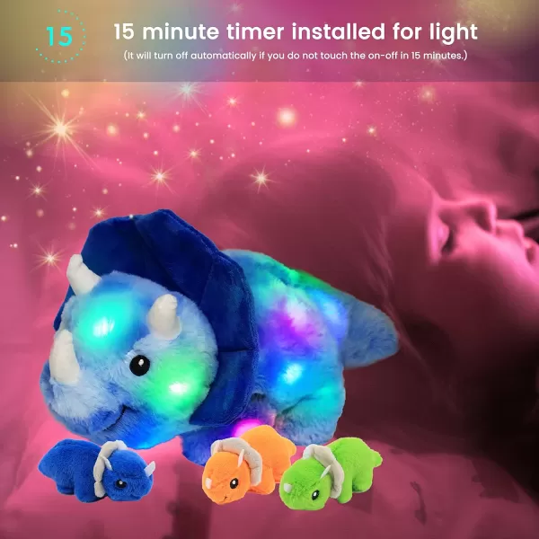 Hopearl LED Plush Unicorn Lighting Up Stuffed Mommy Unicorn with 3 Baby Unicorns in her Tummy Stuffed Animal Playset Night Lights Glow in The Dark for Mom Toddler Girls Rainbow 1904 Triceratops