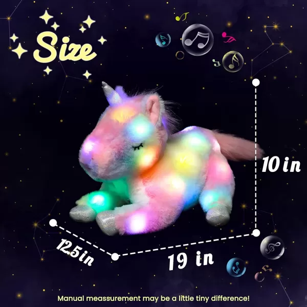 Hopearl LED Plush Unicorn Lighting Up Stuffed Mommy Unicorn with 3 Baby Unicorns in her Tummy Stuffed Animal Playset Night Lights Glow in The Dark for Mom Toddler Girls Rainbow 1902 Unicorn