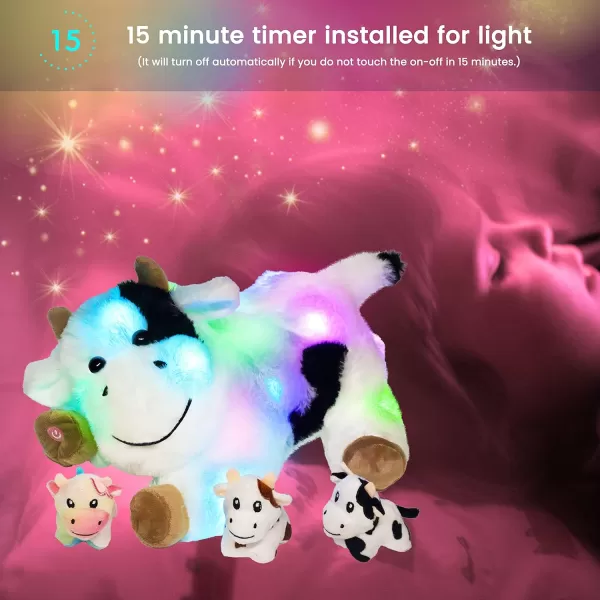 Hopearl LED Plush Unicorn Lighting Up Stuffed Mommy Unicorn with 3 Baby Unicorns in her Tummy Stuffed Animal Playset Night Lights Glow in The Dark for Mom Toddler Girls Rainbow 1905 Cow