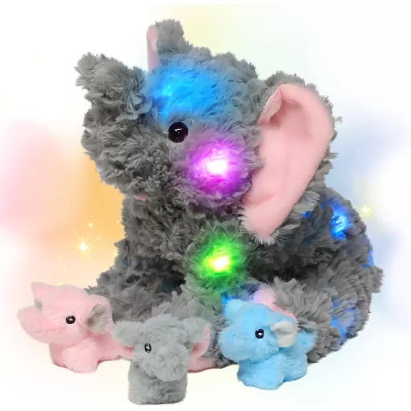 Hopearl LED Plush Unicorn Lighting Up Stuffed Mommy Unicorn with 3 Baby Unicorns in her Tummy Stuffed Animal Playset Night Lights Glow in The Dark for Mom Toddler Girls Rainbow 1906 Elephant