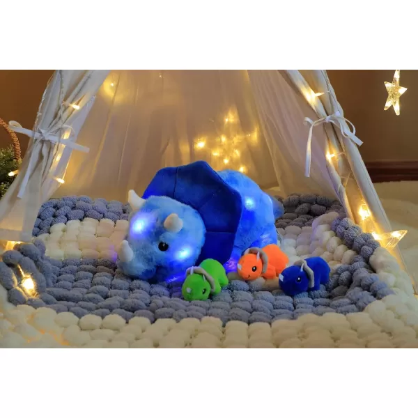 Hopearl LED Plush Unicorn Lighting Up Stuffed Mommy Unicorn with 3 Baby Unicorns in her Tummy Stuffed Animal Playset Night Lights Glow in The Dark for Mom Toddler Girls Rainbow 1904 Triceratops