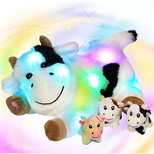 Hopearl LED Plush Unicorn Lighting Up Stuffed Mommy Unicorn with 3 Baby Unicorns in her Tummy Stuffed Animal Playset Night Lights Glow in The Dark for Mom Toddler Girls Rainbow 1905 Cow