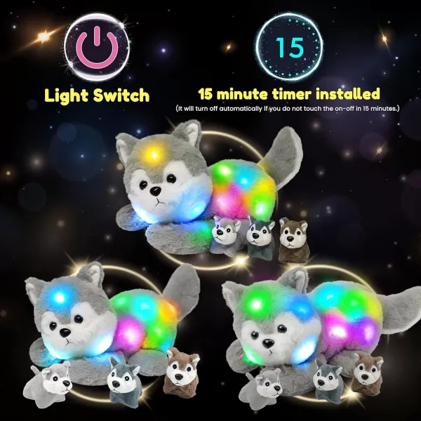 Hopearl LED Plush Unicorn Lighting Up Stuffed Mommy Unicorn with 3 Baby Unicorns in her Tummy Stuffed Animal Playset Night Lights Glow in The Dark for Mom Toddler Girls Rainbow 1907 Husky