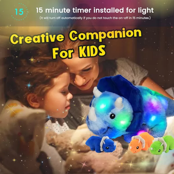 Hopearl LED Plush Unicorn Lighting Up Stuffed Mommy Unicorn with 3 Baby Unicorns in her Tummy Stuffed Animal Playset Night Lights Glow in The Dark for Mom Toddler Girls Rainbow 1904 Triceratops