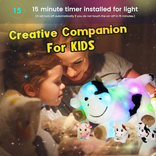 Hopearl LED Plush Unicorn Lighting Up Stuffed Mommy Unicorn with 3 Baby Unicorns in her Tummy Stuffed Animal Playset Night Lights Glow in The Dark for Mom Toddler Girls Rainbow 1905 Cow