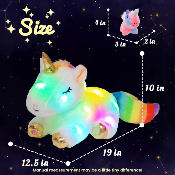 Hopearl LED Plush Unicorn Lighting Up Stuffed Mommy Unicorn with 3 Baby Unicorns in her Tummy Stuffed Animal Playset Night Lights Glow in The Dark for Mom Toddler Girls Rainbow 1903 White Unicorn