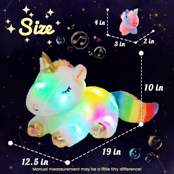 Hopearl LED Plush Unicorn Lighting Up Stuffed Mommy Unicorn with 3 Baby Unicorns in her Tummy Stuffed Animal Playset Night Lights Glow in The Dark for Mom Toddler Girls Rainbow 1903 White Unicorn