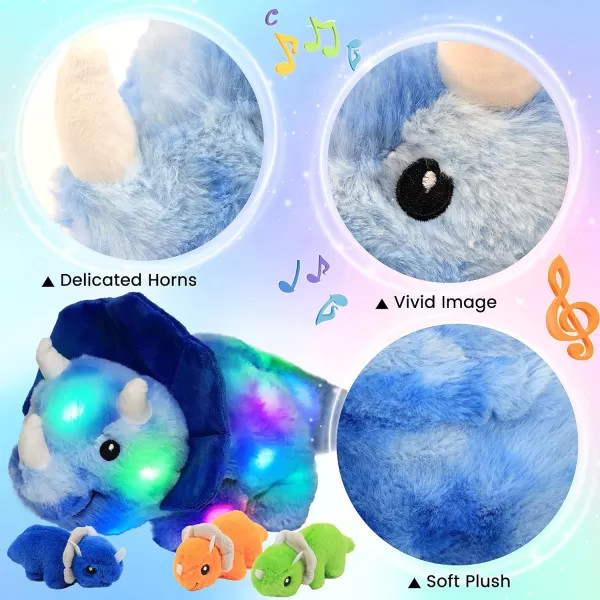 Hopearl LED Plush Unicorn Lighting Up Stuffed Mommy Unicorn with 3 Baby Unicorns in her Tummy Stuffed Animal Playset Night Lights Glow in The Dark for Mom Toddler Girls Rainbow 1904 Triceratops