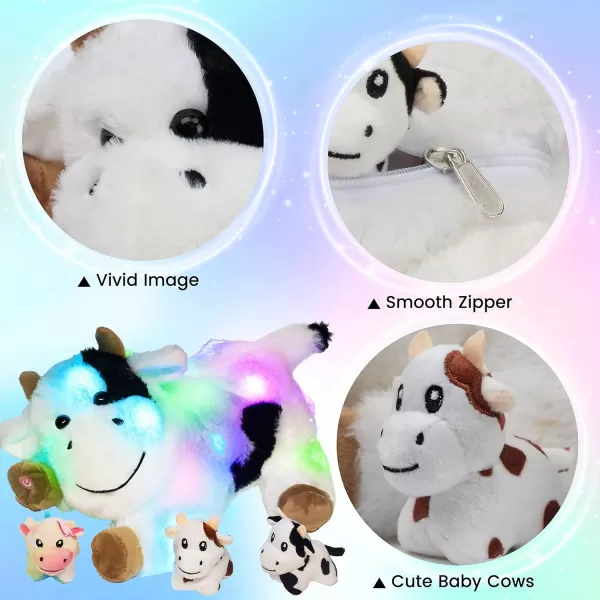 Hopearl LED Plush Unicorn Lighting Up Stuffed Mommy Unicorn with 3 Baby Unicorns in her Tummy Stuffed Animal Playset Night Lights Glow in The Dark for Mom Toddler Girls Rainbow 1905 Cow