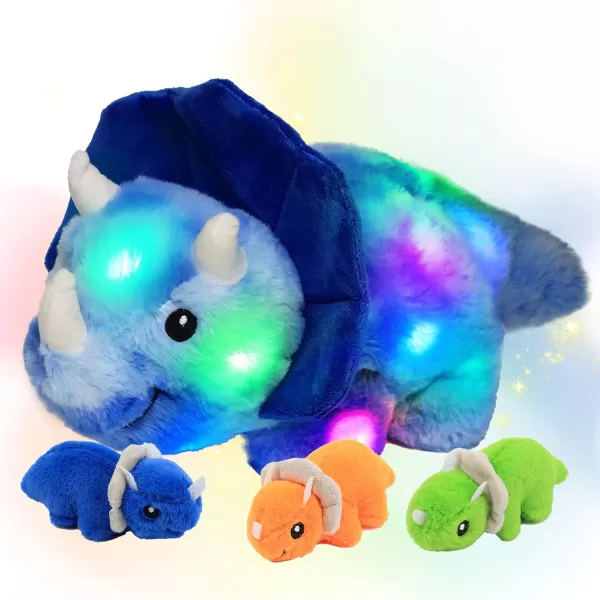 Hopearl LED Plush Unicorn Lighting Up Stuffed Mommy Unicorn with 3 Baby Unicorns in her Tummy Stuffed Animal Playset Night Lights Glow in The Dark for Mom Toddler Girls Rainbow 1904 Triceratops