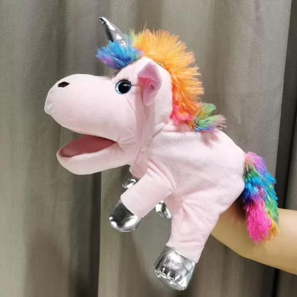 Hopearl Plush Unicorn Hand Puppet with Open Movable Mouth for Imaginative Play Role Play Interactive Toy for Storytelling Teaching Puppet Theater Birthday Gifts for Kids Girls White 12Pink Unicorn