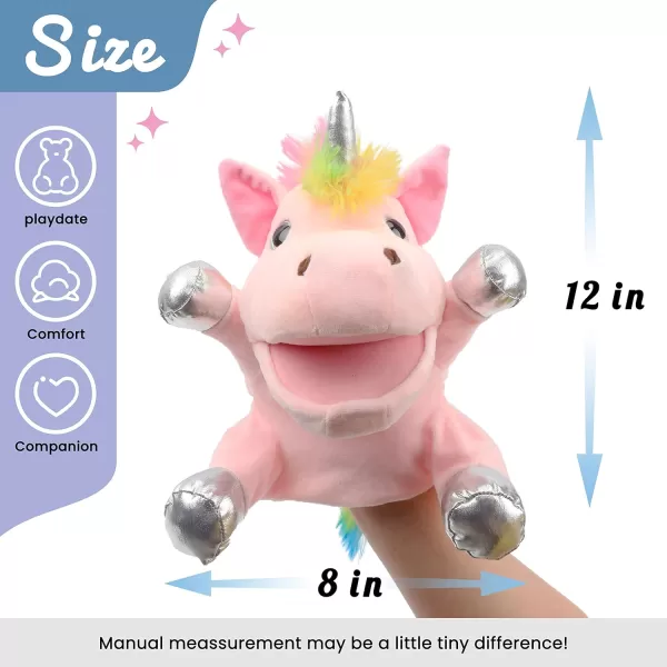 Hopearl Plush Unicorn Hand Puppet with Open Movable Mouth for Imaginative Play Role Play Interactive Toy for Storytelling Teaching Puppet Theater Birthday Gifts for Kids Girls White 12Pink Unicorn