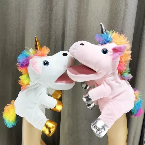 Hopearl Plush Unicorn Hand Puppet with Open Movable Mouth for Imaginative Play Role Play Interactive Toy for Storytelling Teaching Puppet Theater Birthday Gifts for Kids Girls White 12White Unicorn