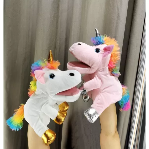 Hopearl Plush Unicorn Hand Puppet with Open Movable Mouth for Imaginative Play Role Play Interactive Toy for Storytelling Teaching Puppet Theater Birthday Gifts for Kids Girls White 12Pink Unicorn