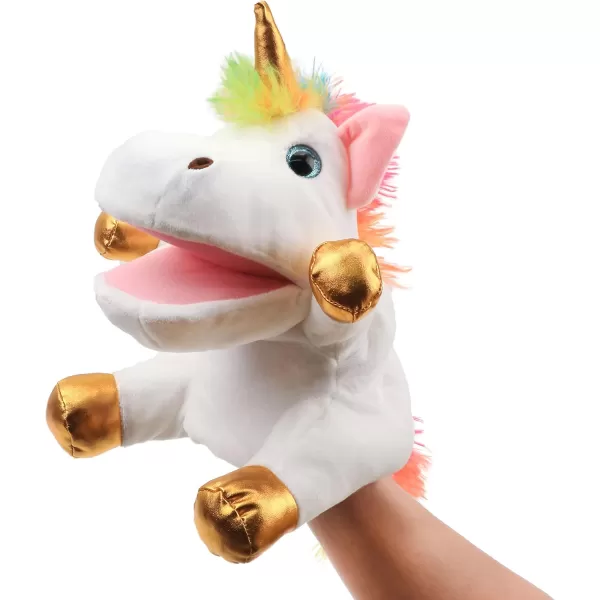 Hopearl Plush Unicorn Hand Puppet with Open Movable Mouth for Imaginative Play Role Play Interactive Toy for Storytelling Teaching Puppet Theater Birthday Gifts for Kids Girls White 12White Unicorn