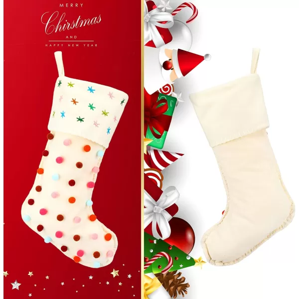 Hopearl Pom Pom Christmas Stockings Kit Boho Style Socks Ultra Soft Holders Ornament Luxury Gift Bags for Family Xmas Tree Party Supplies Cream 18Style 1