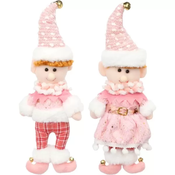 Hopearl Elf Soft Plush Christmas Stuffed Toys for Holiday Plush Characters Fun Decorations and Toys for Kids Christmas Party Favors Holiday Decor Golden amp Red CouplePink Couple