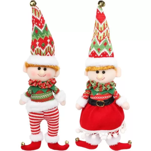 Hopearl Elf Soft Plush Christmas Stuffed Toys for Holiday Plush Characters Fun Decorations and Toys for Kids Christmas Party Favors Holiday Decor Golden amp Red CoupleGreen amp Red Couple