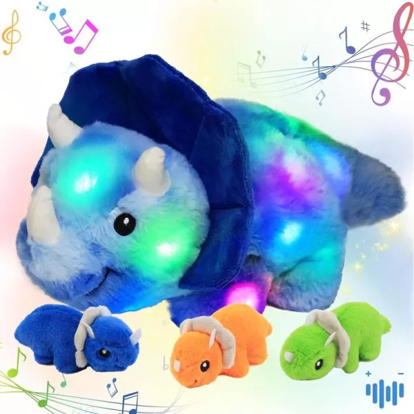 Hopearl LED Plush Unicorn Lighting Up Stuffed Mommy Unicorn with 3 Baby Unicorns in her Tummy Stuffed Animal Playset Night Lights Glow in The Dark for Mom Toddler Girls Rainbow 1904 Triceratops