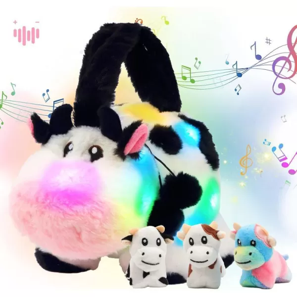 Hopearl LED Plush Unicorn Lighting Up Stuffed Mommy Unicorn with 3 Baby Unicorns in her Tummy Stuffed Animal Playset Night Lights Glow in The Dark for Mom Toddler Girls Rainbow 1910 Cow Bag