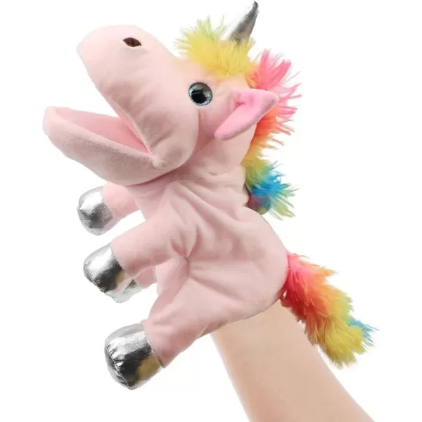 Hopearl Plush Unicorn Hand Puppet with Open Movable Mouth for Imaginative Play Role Play Interactive Toy for Storytelling Teaching Puppet Theater Birthday Gifts for Kids Girls White 12Pink Unicorn