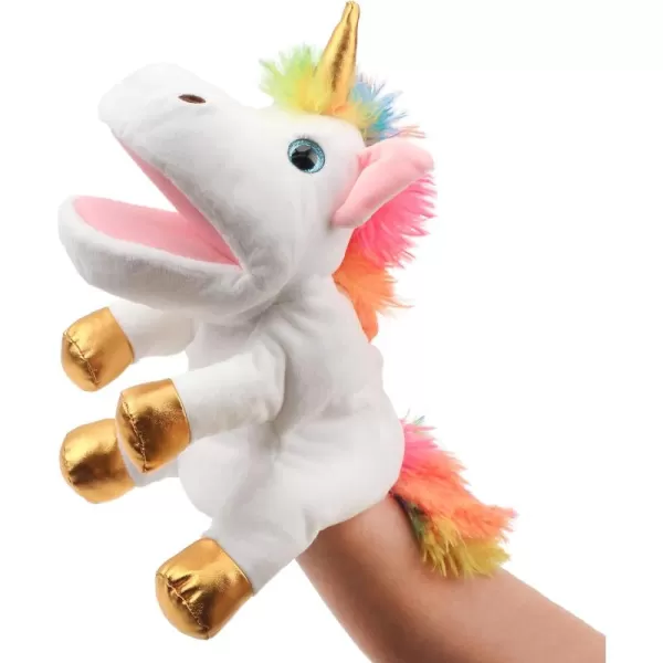 Hopearl Plush Unicorn Hand Puppet with Open Movable Mouth for Imaginative Play Role Play Interactive Toy for Storytelling Teaching Puppet Theater Birthday Gifts for Kids Girls White 12White Unicorn