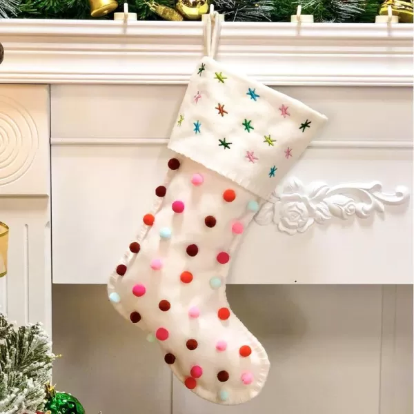 Hopearl Pom Pom Christmas Stockings Kit Boho Style Socks Ultra Soft Holders Ornament Luxury Gift Bags for Family Xmas Tree Party Supplies Cream 18Style 1