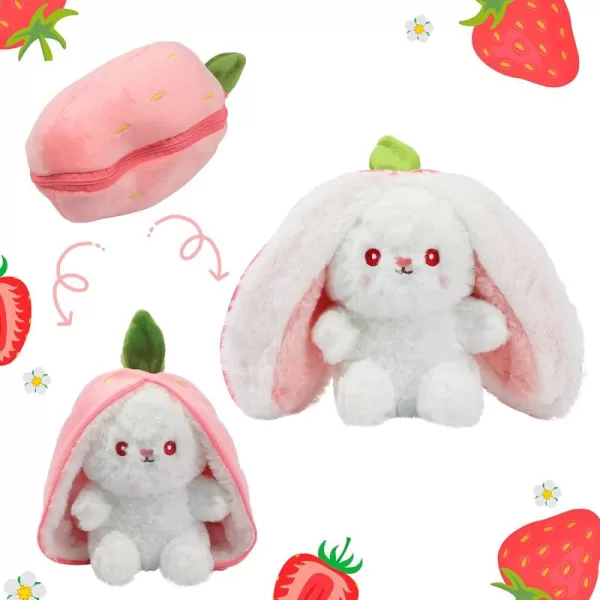 Hopearl Reversible Strawberry Floppy Ear Bunny Stuffed Animal with Zipper Adorable Magical Plush Toy Rabbit Soft Squishy Plushie Gifts for Kids Girls Pink 10